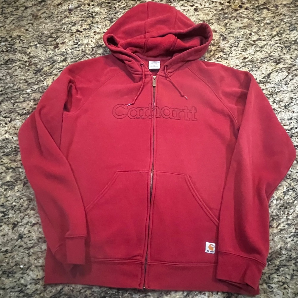 Carhartt Womens Red‎ Full Zip Hoodie Embroidered Logo Sweatshirt Medium